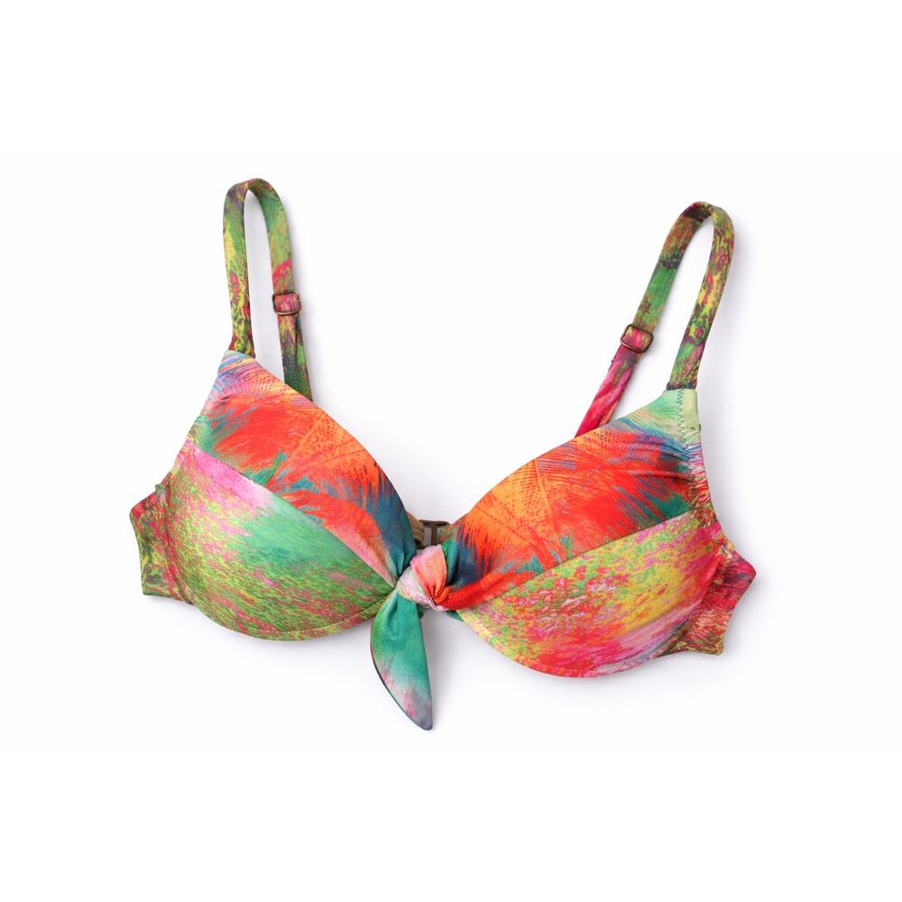 BECCA Rebecca Virtue Bikini Tropical Print Underwire Tie Front Adjustable Straps